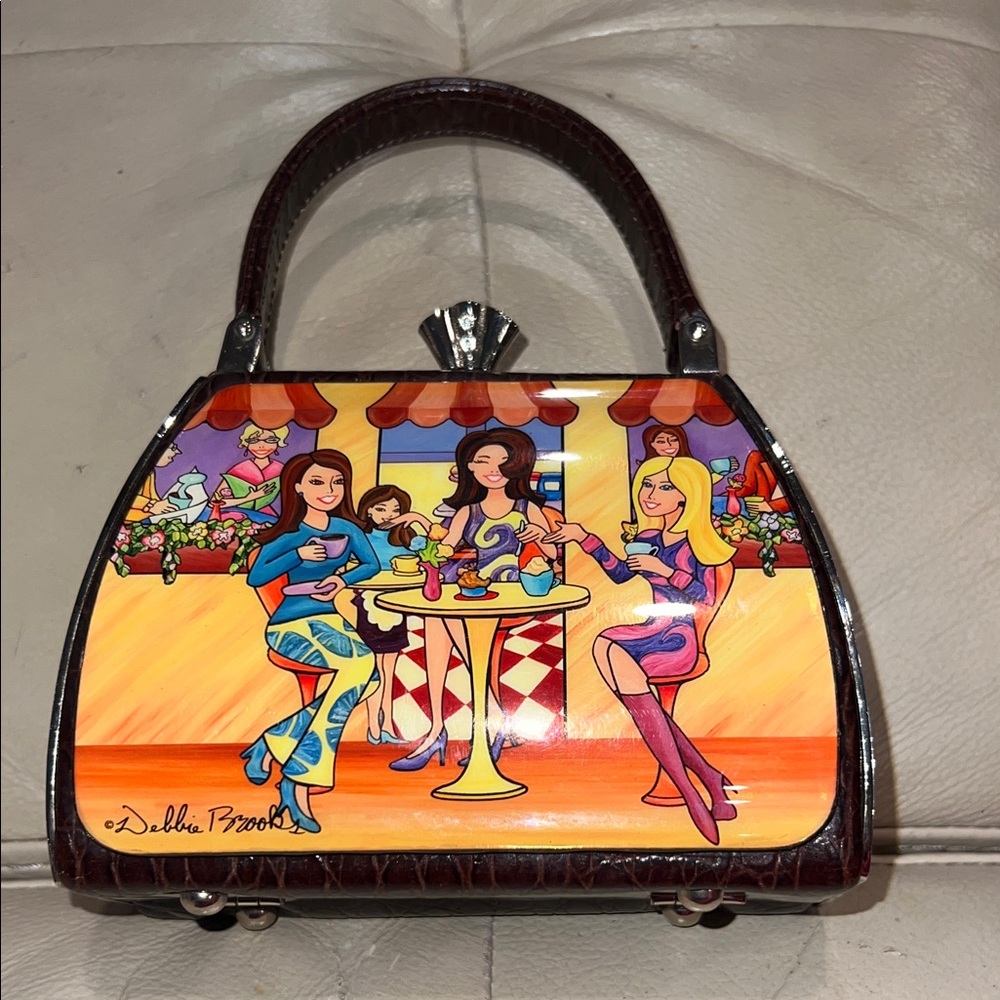 Debbie Brooks Java Café Handbag - Brown with gorgeous colorful artwork.